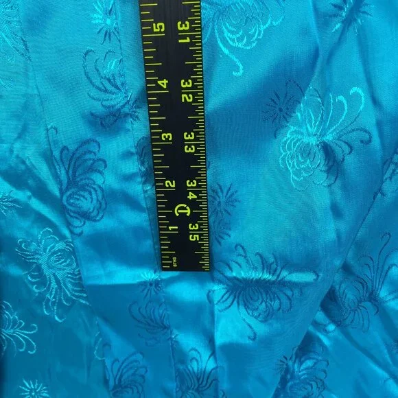 Vintage Golden Bee Teal Blue Chinese Kimono Robe Dress Women's Large - Picture 7 of 10